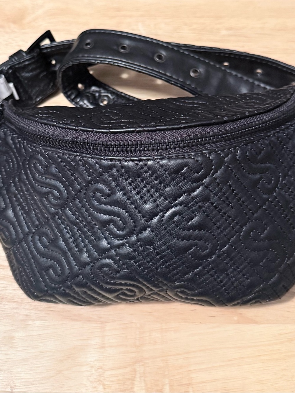 Steve Madden Black Quilted Logo Waist Bag